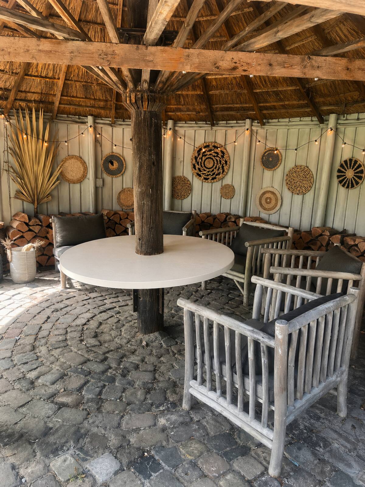 Covered outdoor lounge area at Japandi Lounge